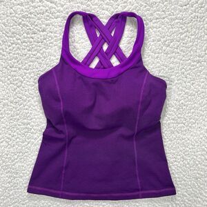 Lululemon Power Y Tank Top Sz 6 Purple Stripe Criss Cross Back Built In Bra Yoga